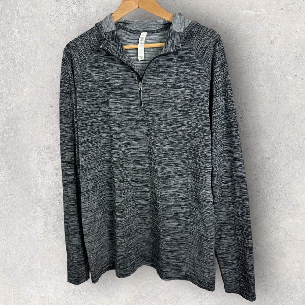 Lululemon Mens Grey Quarter Zip Hooded Pullover Hoodie Heathered Grey Size Large